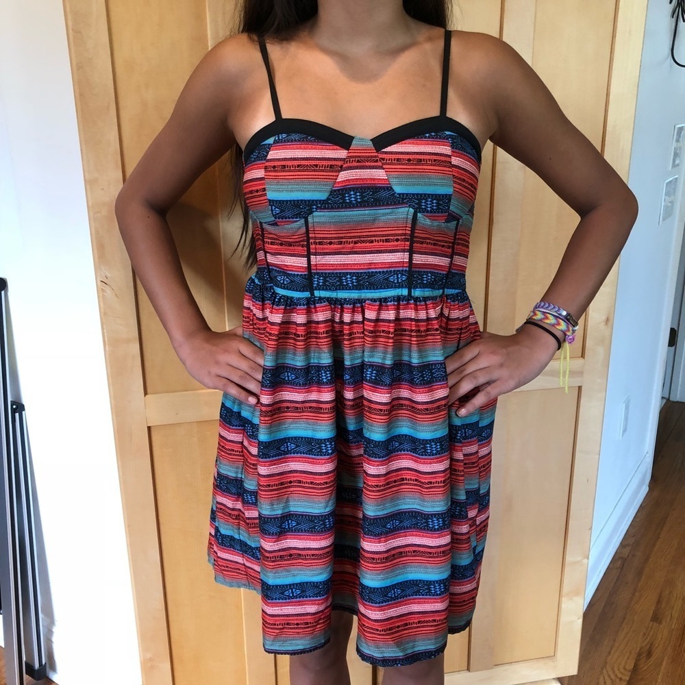 Band of Gypsies multi colored striped boho chic spaghetti strap Dress size Small